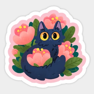 Cat with pink flowers Sticker